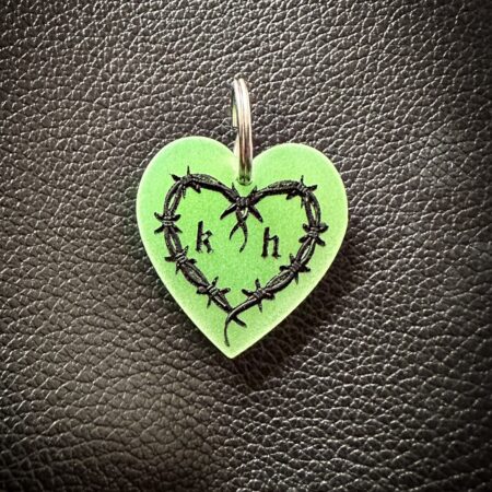 Custom Tag - glow-in-the-dark green barbed wire initials heart